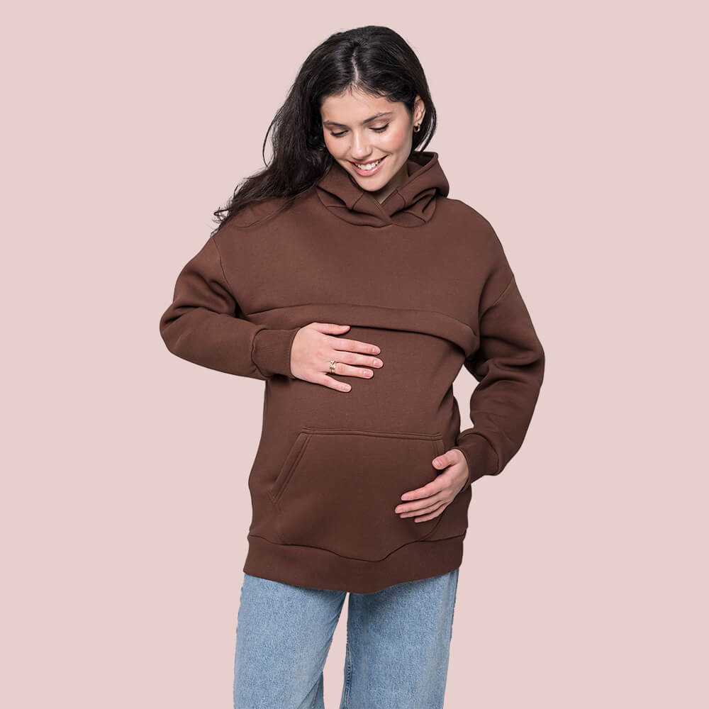 Warm maternity & nursing oversize hoodie Chocolate