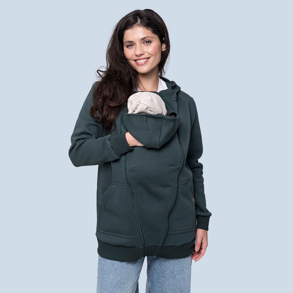 Warm maternity and babywearing hoodie Emerald