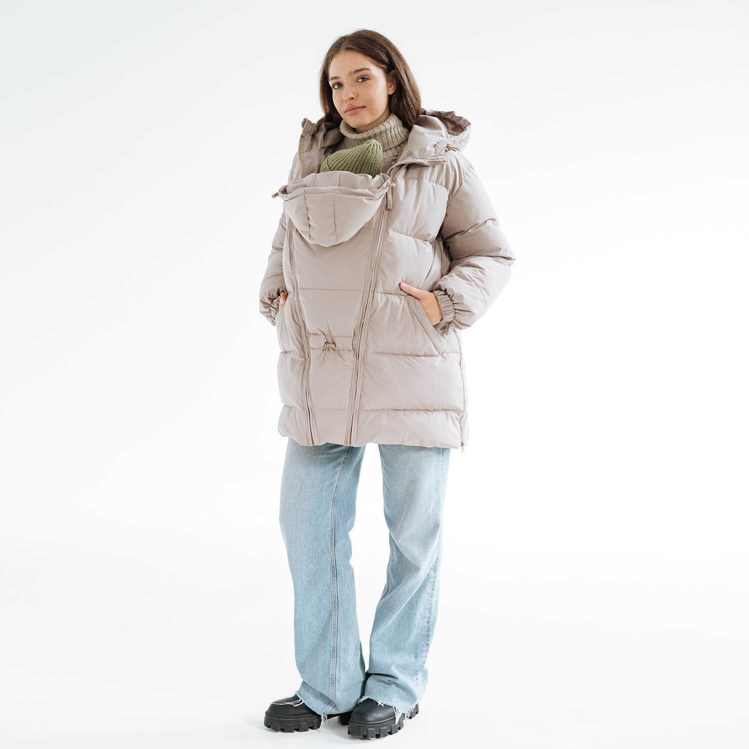 Maternity & Babywearing Puffer Jacket Beige