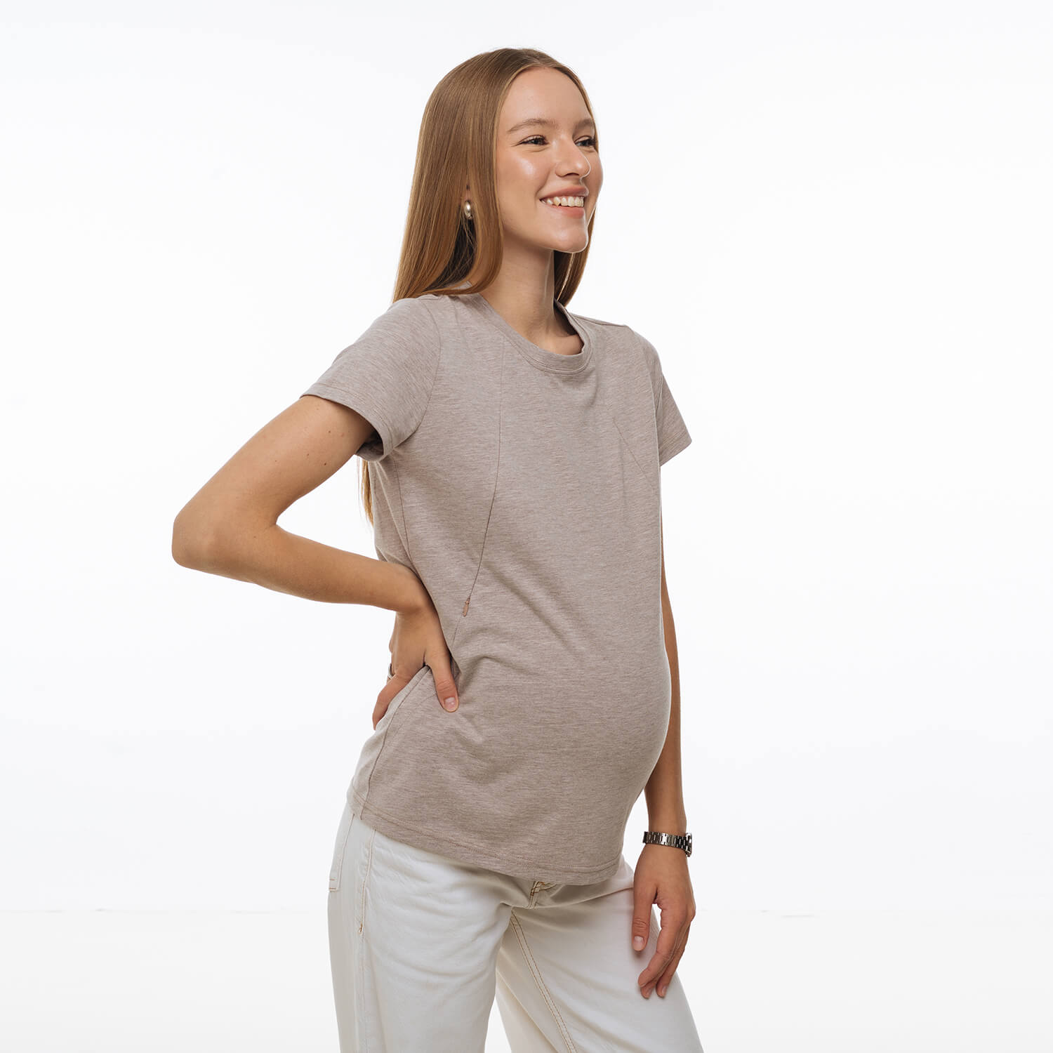 Straight fit maternity and nursing t-shirt Meringue