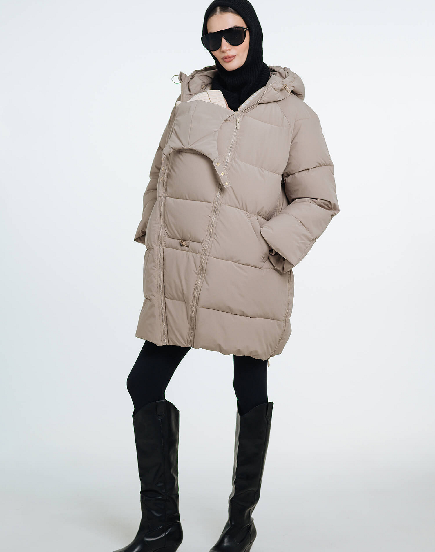 Love & Carry 3-in-1 beige winter maternity and babywearing jacket