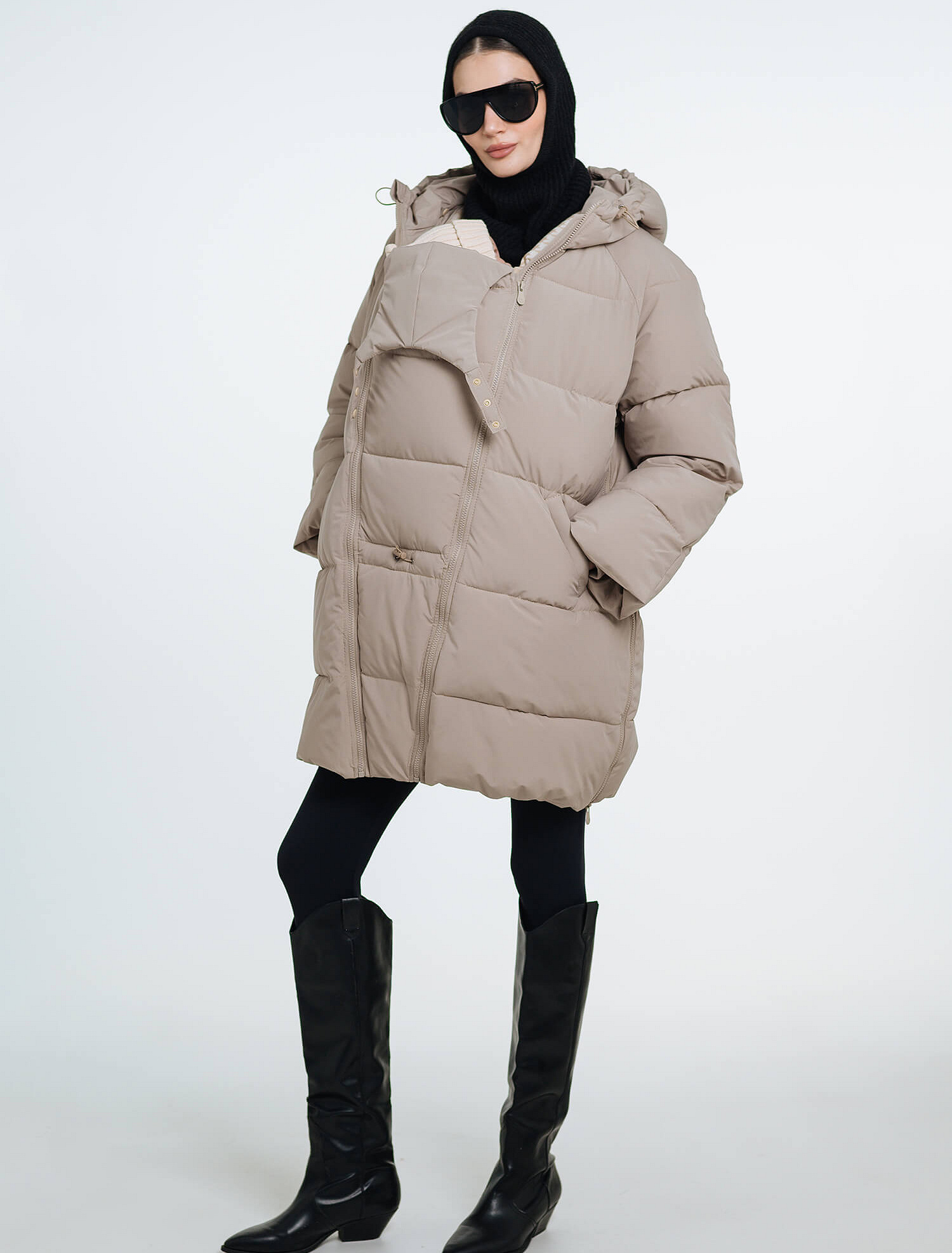Love & Carry 3-in-1 beige winter maternity and babywearing jacket
