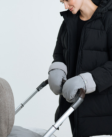 Love & Carry grey stroller hand muffs